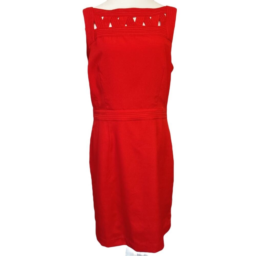 Banana Republic Dress Size 12 Red Sleeveless Midi Dress Cut Out‎ Neckline